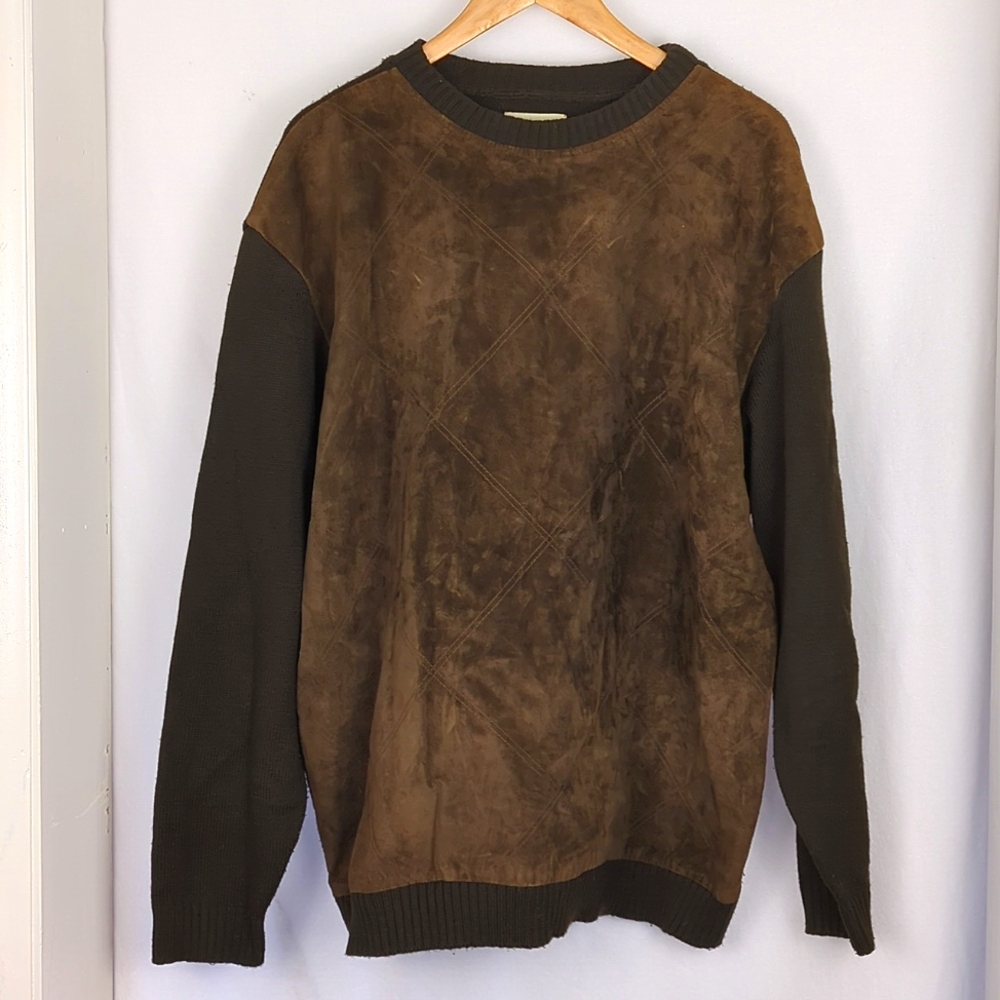 CROSSINGS Men's Brown Suede Front Sweater Size Large
